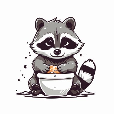 Meyveli şirin bir rakun. Vektör illüstrasyonu.