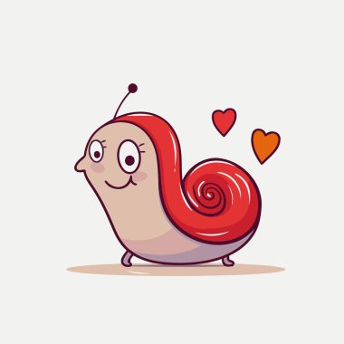 Yürekli sevimli çizgi film salyangozu. Vektör çizimi. Sevimli hayvan..