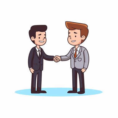 İş adamı ve iş adamı el sıkışıyor. Çizgi film tarzında vektör illüstrasyonu.