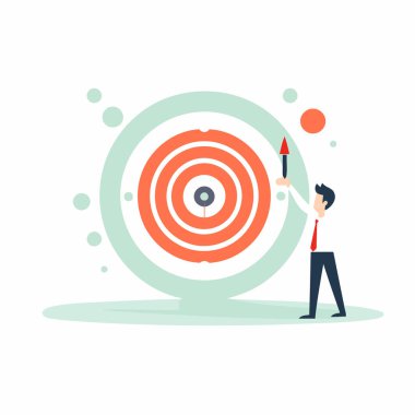 İşadamı kalemle hedef çiziyor. Düz biçim vektör illüstrasyonu.