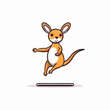 Koşu bandında zıplayan kanguru. Çizgi film biçimi vektör illüstrasyonu.