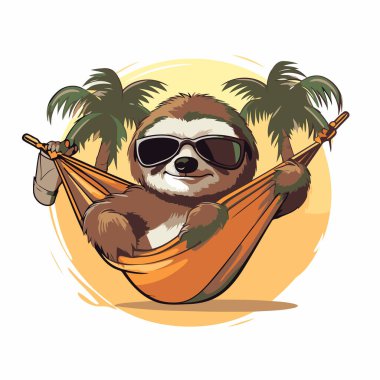 Hamaktaki şirin çizgi film tembelliği. Vektör illüstrasyonu.