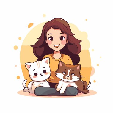 Kedi çizgi filmi vektör illüstrasyon grafik tasarım vektör çizim grafik tasarımı ile sevimli kız