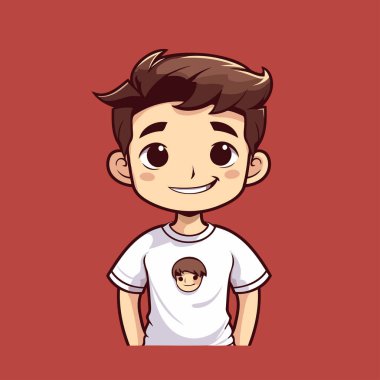 Beyaz tişörtlü sevimli çocuk. Vektör illüstrasyonu.