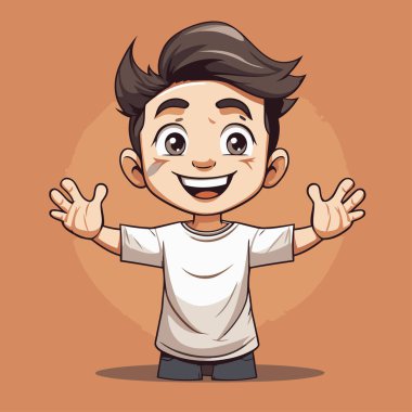 Beyaz tişörtlü, ellerini sallayan bir çocuğun vektör çizimi.