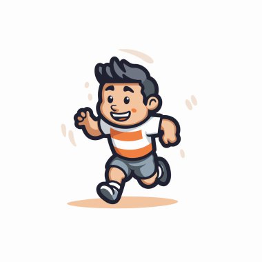 Koşan çocuk. Vektör çizimi. Beyaz arka planda izole edilmiş. Çizgi film biçimi.