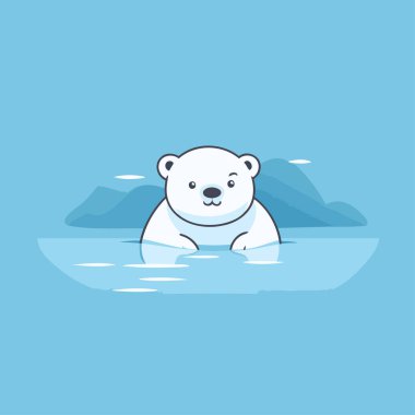 Kutup ayısı suda yüzüyor. Şirin çizgi film vektör illüstrasyonu.