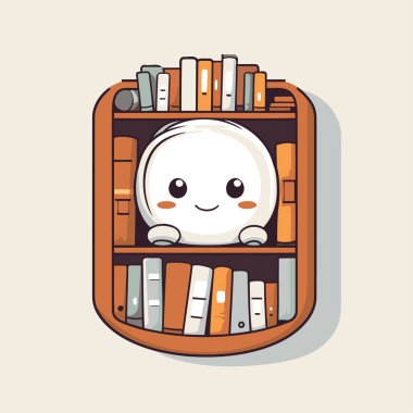 Kitapları olan şirin bir kitaplık. Vektör çizimi. Çizgi film karakteri.