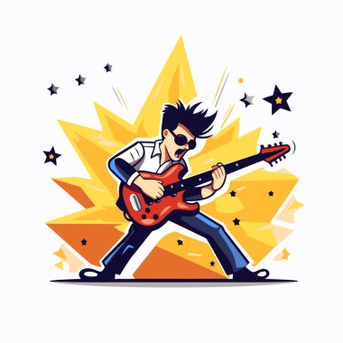 Elektro gitar çalıp şarkı söyleyen bir rock müzisyeninin temsili..