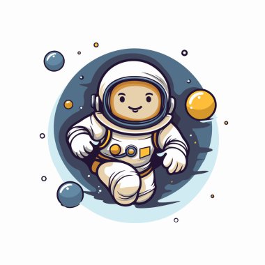 Uzayda bir astronot. Beyaz arkaplanda vektör illüstrasyonu.