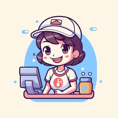 Sevimli hemşire çizgi film karakteri çizimi. Sevimli hemşire karakter tasarımı.