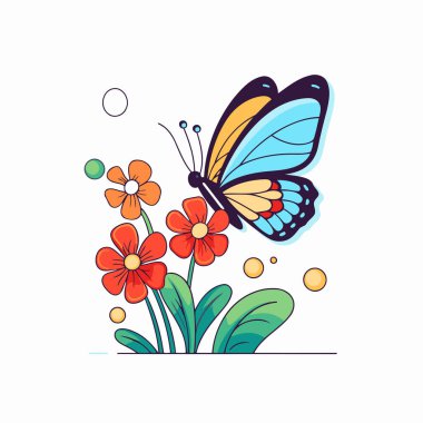 Çiçekli kelebek. Karalama biçiminde vektör illüstrasyonu.