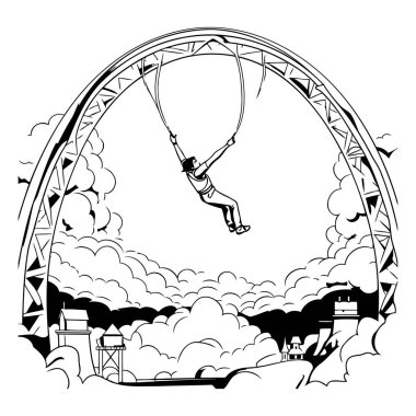 Dönme dolaptan atlayan bir paraşütçünün vektör çizimi