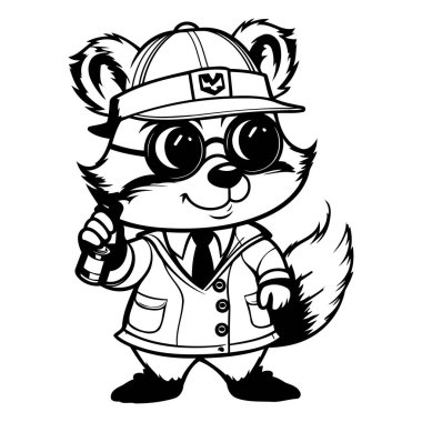 Siyah ve Beyaz Sincap Polis Maskotu Çizimi