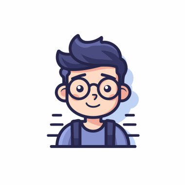 Gözlüklü sevimli çocuk. Düz bir şekilde vektör illüstrasyonu.