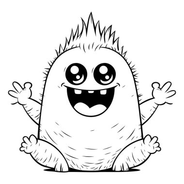 Siyah ve Beyaz Çizgi Film Çizgi Filmleri Boyama Kitabı için Komik Canavar Karakteri