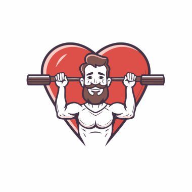 Kalp şeklinde bir halteri kaldıran kaslı bir adamın vektör çizimi
