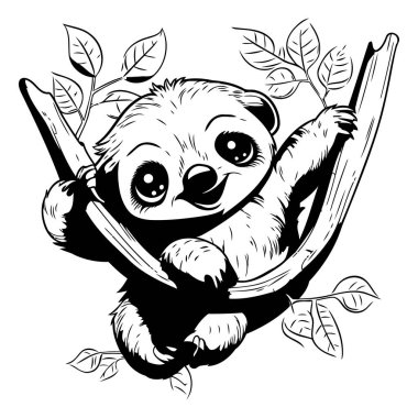 Ağaç dalında asılı şirin bir çizgi film tembel hayvanı. Vektör illüstrasyonu.
