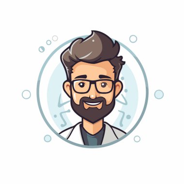 Yuvarlak çerçeveli sakallı hippi. Vektör illüstrasyonu.