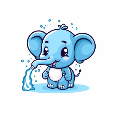 Sevimli çizgi film fili. Vektör çizimi. Beyaz arkaplanda izole.