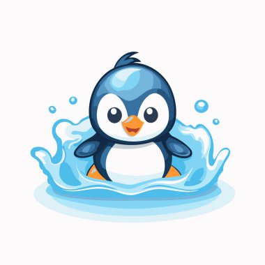 Suda yüzen sevimli penguen çizgi filmi. Vektör illüstrasyonu.