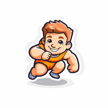 Koşan Çocuk Maskot Karakteri Vektör Simgesi Çizim Tasarımı