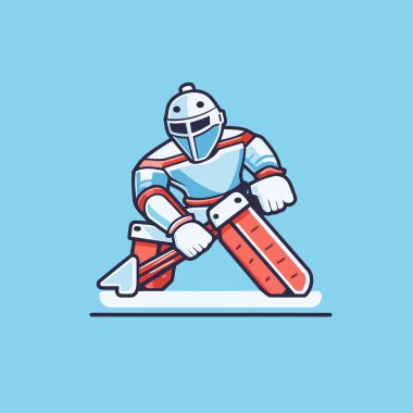Hokey oyuncusu vektör çizimi. Kasklı ve patenli çizgi film hokeyi oyuncusu.