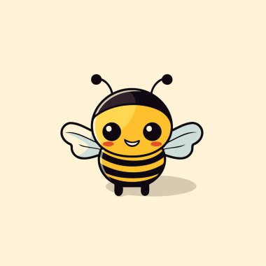 Açık sarı arka planda izole edilmiş şirin çizgi film arısı. Vektör illüstrasyonu.