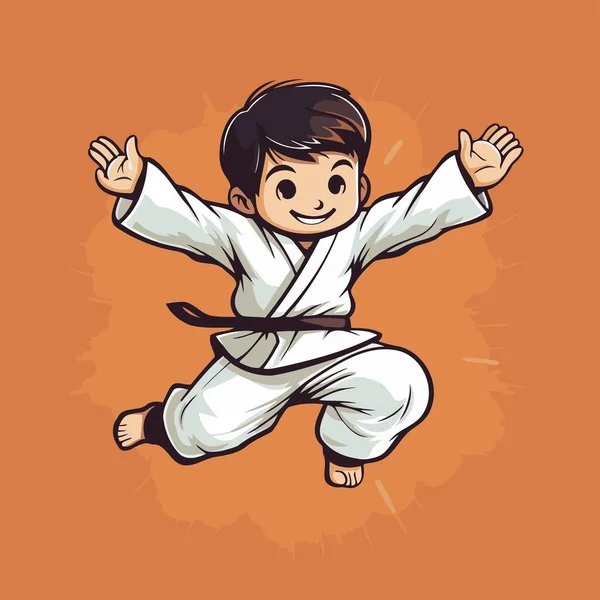 Karate Boy Kimono Orange Background Vector Illustration — Stock Vector