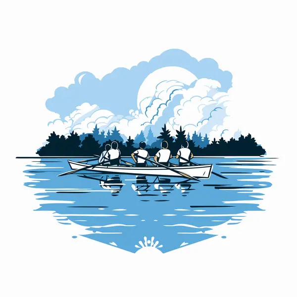 Groupe Personnes Ramant Sur Lac Illustration Vectorielle — Image vectorielle