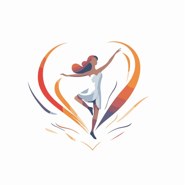 Vector Illustration Girl Dancing Shape Heart — Stock Vector