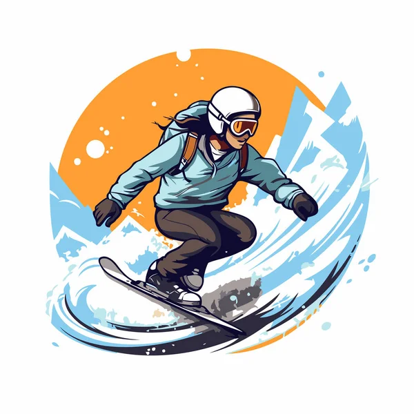 Snowboardfahrer Springt Auf Snowboard Vektorillustration — Stockvektor