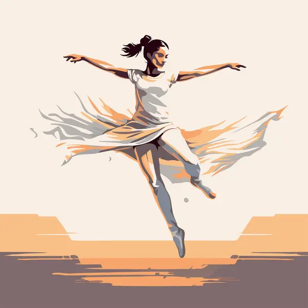 Векторная Иллюстрация Красивой Молодой Девушки Танцующей Балет Белом Платье — стоковый вектор