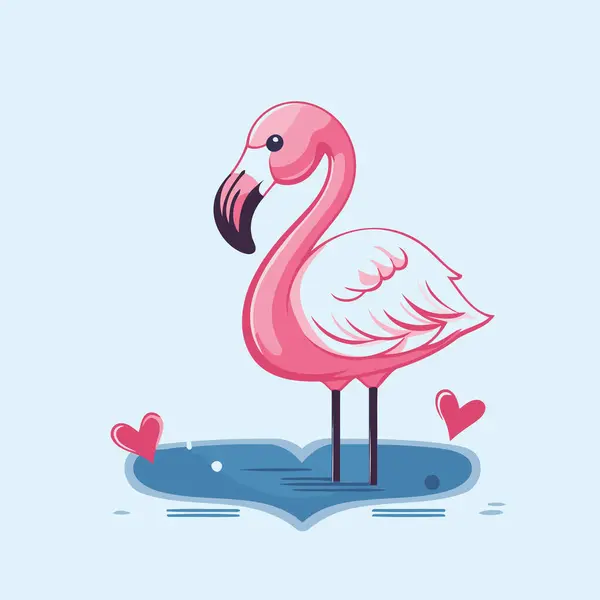 Mavi Arka Planda Kalpleri Olan Pembe Flamingo Vektör Illüstrasyonu — Stok Vektör