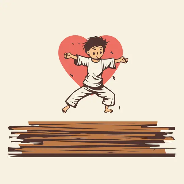Vektor Illustration Pojke Hoppar Luften Med Ett Hjärta Bakgrunden — Stock vektor