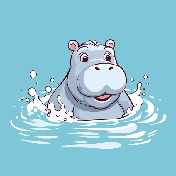 Joli Hippopotame Nageant Dans Eau Illustration Vectorielle Dessin Animé — Image vectorielle