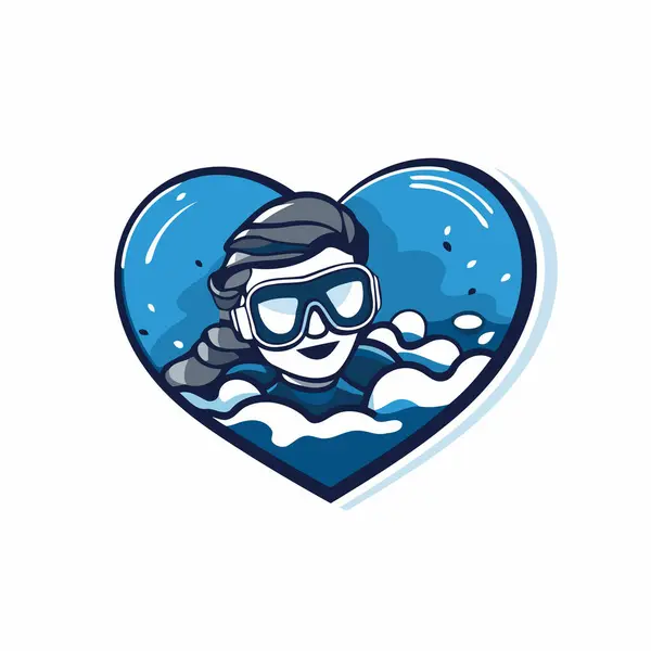 Vector Illustration Scuba Diver Swimming Heart Shaped Pool — Stock Vector