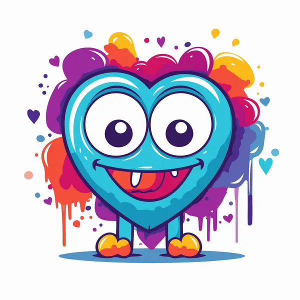 Χαριτωμένο Χαρακτήρα Καρδιά Αστεία Έκφραση Πολύχρωμο Φόντο Εικονογράφηση Διανύσματος — Διανυσματικό Αρχείο