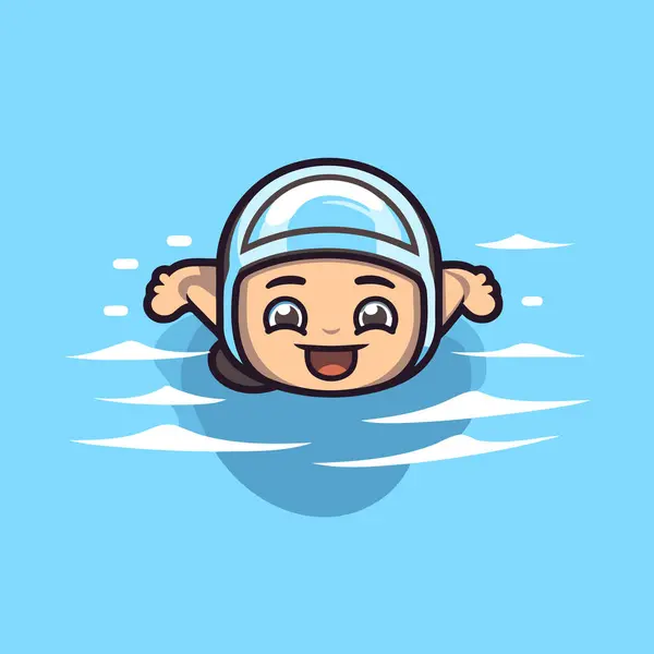 Leuke Tekenfilmjongen Die Het Zwembad Zwemt Vector Illustratie Voor Ontwerp — Stockvector