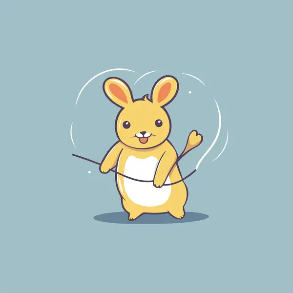 Cute Cartoon Bunny Gospodarstwa Skakanka Niebieskim Tle — Wektor stockowy