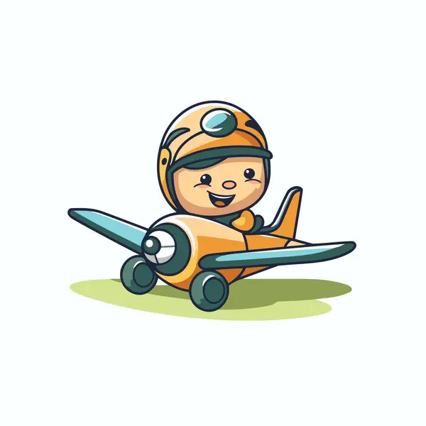 Rapaz Giro Num Fato Piloto Com Avião Ilustração Vetorial — Vetor de Stock