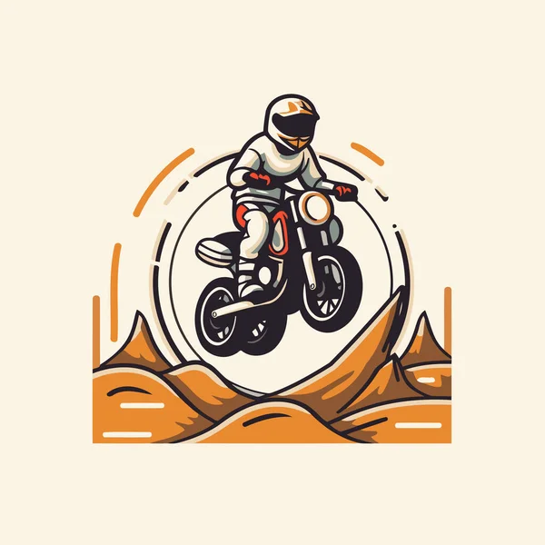 Motocross Fahrer Mit Helm Auf Einem Motorrad Vektorillustration — Stockvektor