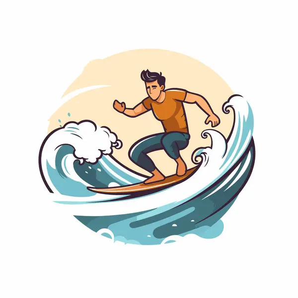 Surfer Riding Wave Vector Illustration Flat Style — Stock Vector