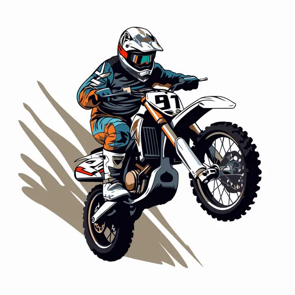 Motokros Binicisi Beyaz Arka Planda Bir Motosiklet Sürücüsünün Vektör Çizimi — Stok Vektör