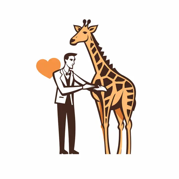 Giraffa Uomo Con Cuore Mano Illustrazione Vettoriale — Vettoriale Stock