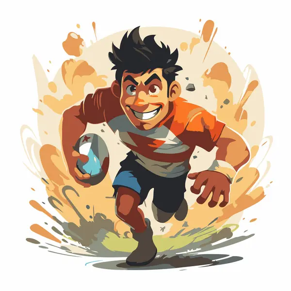 Rugby Spieler Der Den Ball Kickt Vektorillustration Cartoon Stil — Stockvektor
