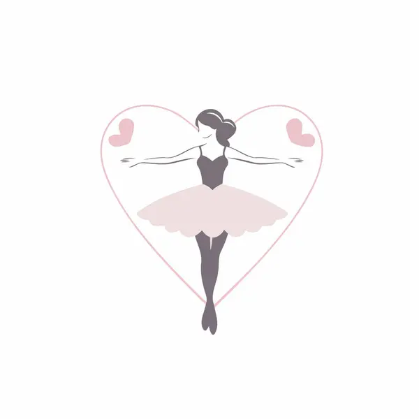 Ballet Ballerina Silhouet Hartvorm Vectorillustratie — Stockvector