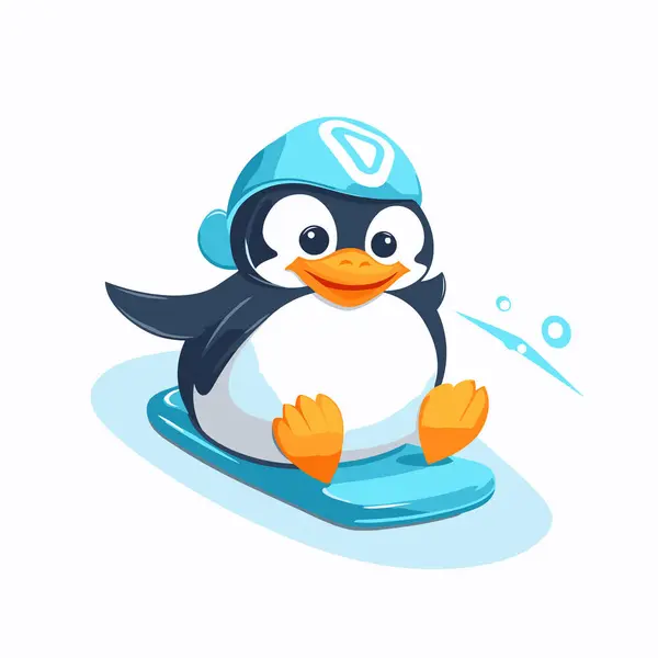 Cute Penguin Snowboard Funny Cartoon Penguin Vector Illustration — Stock Vector