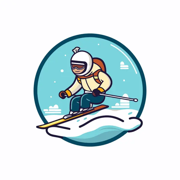 Лыжник Шлеме Очках Лыжах Векторная Иллюстрация — стоковый вектор