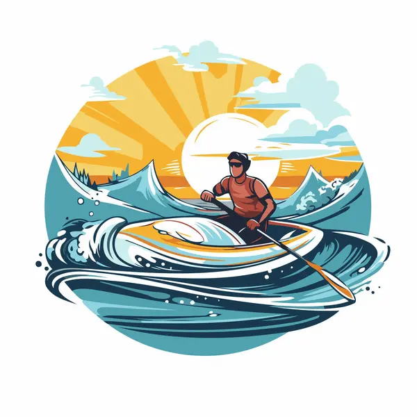 Man Boat Sea Vector Illustration Man Jet Ski Paddle — Stock Vector